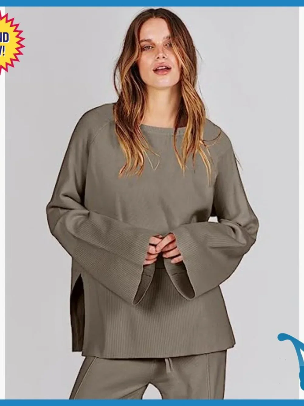 Oversized Knit Sweater Set with Wide Leg Pants Lounge Pajama